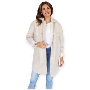 Beige Longline Shirt Jacket for Women